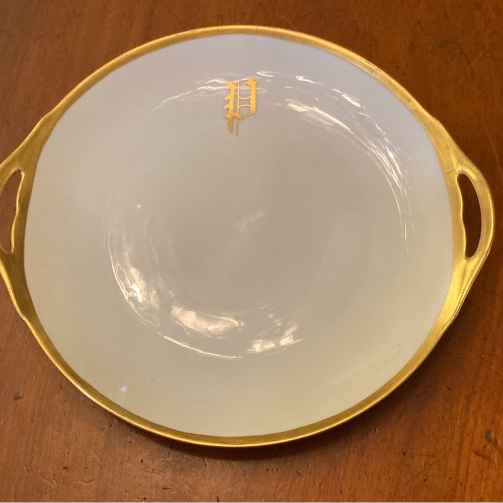 Antique art deco round porcelain serving/dressing table platter gloss white/gold - Picture 3 of 13
